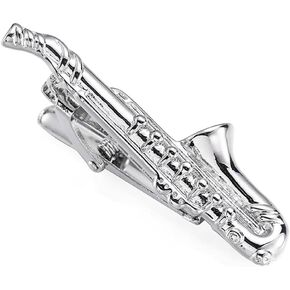 Saxophone Tie Clips for Men Formal Occasions Tie Bars Wedding Business Classic Silver Cool Necktie Tie Bar Pinch Clips Clasps Party Birthday Fashion Gift for Boyfriend Husband Dating Engagement
