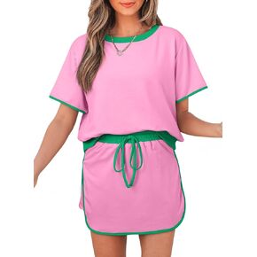 مجموعات من القطعة للسيدات من قمم الصيف غير الرسمية قصيرة الأكمام ومطابقة Skort Skort الخروج من صالة