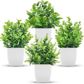 Der Rose 4 Pack Small Fake Plants Artificial Plants Indoor Office Desk Accessories for Aesthetic Room Decor Blue Bathroom Decor