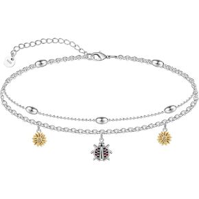 Chic & Artsy 925 Sterling Silver Double Layer Anklet for Women - سوار الكاحل القابل للتكيف خفيفة الوزن لارتداء الكاحل اليومي والصيف ، مجوهرات Boho Beach Jewelery