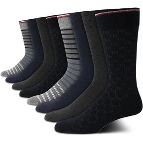 Tommy Hilfiger Mens Dress Socks - 8 Pack Stylish Crew Socks for Men, Breathable, Moisture-Wicking & Stretchable, Size 7-12
