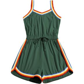 Milumia Women Casual Rainbow Stripe Print Cami Romper Knot High Waist Sport Jumpsuit