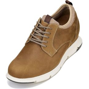 CALTO Men's Invisible Height Increasing Elevator Shoes - Coffee Brown Lace-up Premium Leather Casual Derby - 3.3 Inches Taller - J1201 - Size 9.5 D(M) US