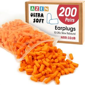 Azen 200 Pairs Plugs Plugs Bulk ، NRR 32dB Soft Foam Ear Slips لإلغاء ضوضاء النوم ، سدادات الأذن للحفلات الموسيقية التي تطلق ضوضاء السباحة (Orange)