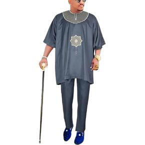 HD African Embroidery Baggy Tubu Shirt and Pants 2 قطعة ملابس ملابس رجال نيجيرية