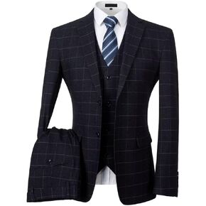 Men Suit Plaid Mens Slim Fit Formal Wedding 2 Buttons 3 Piece Suit Set Mens Prom Business Blazer Jacket Vest Pants in Kuwait