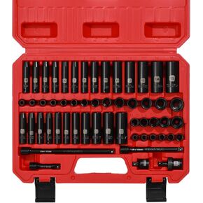 Mayouko 55pcs 1/4 بوصة محرك الأقراص مجموعة المقبس ، القياس/SAE ، عميق/ضحل ، 6 نقاط ، CR -V ، 5/32 بوصة - 9/16 بوصة ، 4 مم - 15 مم ، مع امتدادات ، محولات ، مفصل عالمي