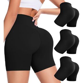 FullSoft 3 Pack 5 "شورتات راكب الدراجة النارية عالية الخصر للنساء Scrunch بعقب رفع No Front Seam Workout Gym Yoga Booty Shorts