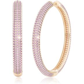 14K Gold Earrings, Diamond Hoop Earrings, Chunky Gold Earrings, Gold Infinity Hoop Earrings, Gold Hoop Earrings with Diamond, Pink Jewelry, Diamond Hoop Earrings, 1 inch | 2 inch
