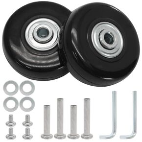 Luggage Wheels Replacement Set of 2, 64mm x 18mm Suitcase Wheels Replacement Rubber Swivel Caster Wheels with Installation Accessories, Luggage Replacement Wheels for Trolley Bag Drawbar Box