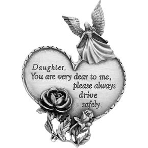True Faith Jewelry Pewter Daughter Drive Safely Heart Car Guardian Angel Visor Clip, New Driver Gifts from Mom and Dad, Fine Pewter (92% Tin), 3-7/8 x 1-7/8 Inch