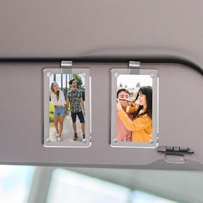 2 Pcs Car Picture Holder Acrylic Magnetic Personalized Photo Holder Car Accessories Car Photo Holder Visor Clip Personalized Car Picture Frame for Most Car Visors Adding Family Personal Photos