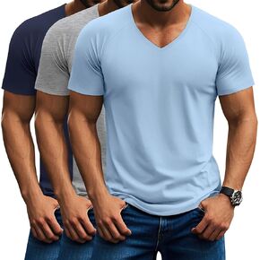 Riyiper 3 Pack Men's V Neck T-Shirts Short Sleeve Curved Hem Casual Shirts Raglan Soft Basic Tee 2025 Summer Clothes
