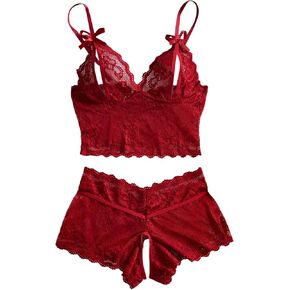 SOLY HUX Women's Lace Lingerie Set Cut Out Sheer Bra and Panty Underwear Sets