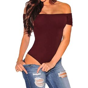 Mayfasey Women's Sexy Off Houtgle Short Bodycon Bodysuit Leotard Bemsuit Tops