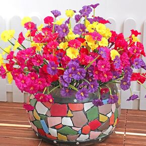 16PCS Artificial Fake Outdoor Flowers Plants, Faux Silk Realistic Morning Glory Floral Arrangement Planter UV Resistant for Porch Patio Window Box Balcony Garden Decor (Eucalyptus Grass 4 Colors)