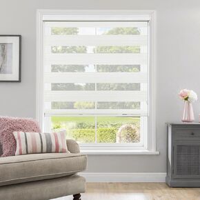 Allbright White Zebra Window Blinds 28" W × 64" H for Home Office, Dual Layer Roller Shade Room Darkening Shade Roll Up and Pull Down Blinds, Light Filtering Window Shades, Easy to Install