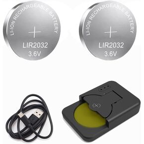 Unee 4pcs Lir2032 Button Battern مع شاحن لـ LIR Series Batter Batter Battery of LIR 2016 2025 2032 2450 1632 1025 1220 1254 1620 2430 وما إلى ذلك ، شاحن بطارية خلية العملة (تشمل LIR2032*4)