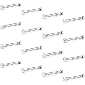 Hoeudjo Nose Studs Surgical Steel Cubic Zirconia Nose Rings Kit for Women Men 2mm Nose Stud Screw & Bone & L Shaped Nostril Rings Piercing Jewelry 22 Gauge 16 Pieces