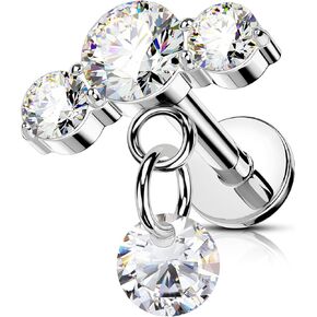 OUFER Curved Hidden Dangle Cartilage Piercing, 16G Threadless Flat Back Piercings Stainless Steel Helix Cartilage Piercing Jewelry