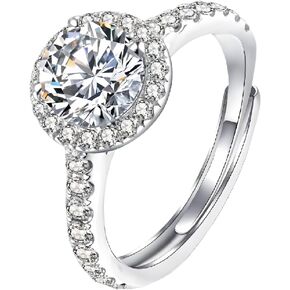1 CT Moissanite Engagement Ring for Women – 925 Sterling Silver, White Gold Plated, Adjustable Round Promise & Wedding Band Ring