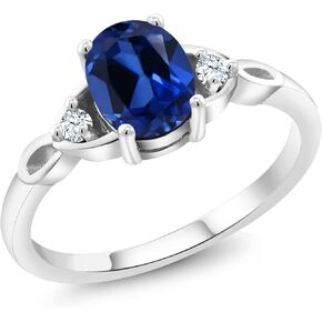 Gem Stone King 925 Sterling Silver Gemstone Birthstone 3-Stone Ring for Women | Oval 8X6MM with 2MM Round Accents | Three Stone Wedding Anniversary Engagement Promise Ring | Sizes 5-9