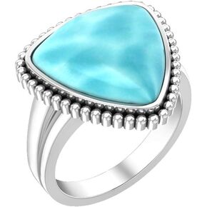 Women's 925 Sterling Silver Gemstone Ring Triangular Trillion Shape Statement Ring Boho Bohemian Gypsy 14mm Band Jewelry Gift for Wedding Anniversary Valentine's Day