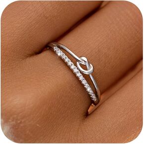 925 Sterling Silver Heart Rings for Women Mother Daughter Friendship Knot Ring Eternity Cubic Zirconia Engagement Wedding Band Ring Promise Rings for Her Stackable Rings Graduation Gifts
