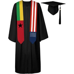 72 Inch Guinea Bissau Flag and USA Flag Graduation Sash Unisex Adults Graduation Stole Scarf International (Not Include Baccalaureate Gown and Hat)