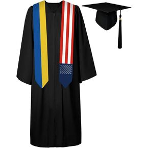 72 Inch Ukraine Flag and USA Flag Graduation Sash Unisex Adults Graduation Stole Scarf International Class of 2025 (Not Include Baccalaureate Gown and Hat)