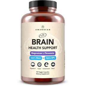 مكمل الدماغ الأمينان. الدعم المعرفي nootropic للذاكرة والتركيز والوضوح. المغنيسيوم L-threonate (Magtein) ، مستخلص Mane Mane Mane ، مجمع Alpha GPC الكولين. 90 كبسولات الخضروات.