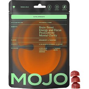 Mojo Focus Gummies with Lion’s Mane, Panax Ginseng, Ginger Root, Cordyceps, SAM-e, and Nootropics, Energy and Focus Supplement, Vegan, Strawberry Tangerine (20 Count - Pack of 1)