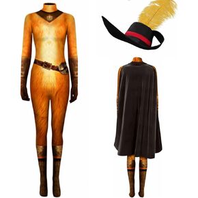 Adult Yellow Cat Costume Cat Cosplay Bodysuit Women with Hat Cloak for Halloween Party