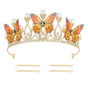YARIEW Monarch Butterfly Princess Crown for Women and Girls Gold Rhinestone Headband Crystal Tiara for Butterfly Birthday Decorations Halloween Cosplay Butterfly Costume