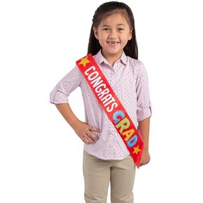 Fun Express Congrats Grad Kids SASH - Celebrate Their Achievement with Red Satin Congrats Grad Kids Sashes - 3" x 48" - Perfect Graduation Apparel Accessories for Parties - 12 Pieces