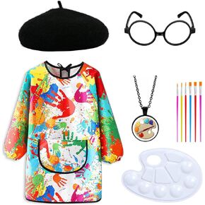 Artist Costume Set Include Painting Smock,Beret Hat,Drawing Board and Necklace for Craft Drawing Supply