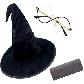 Elphaba Glasses Witch Hat Cosplay Costume Accessories Movie Halloween Carnival Party Props Set