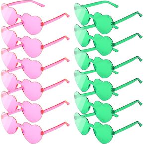 12 Pack Pink and Green Heart Glasses for Princess and Witch Themed Pink and Green Party Favors Decorations Supplies