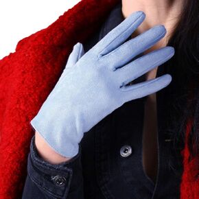 DooWay Short Fashion Suede Gloves Faux Leather Wrist Length Light Blue Stretchy Soft Winter Warm Opera Dress Driving Gloves