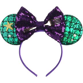 Mouse Ears Headband for Halloween Christmas Birthday Party Mouse Themed Costume Cosplay Acessories Birthday Decorations (Green Mermaid)