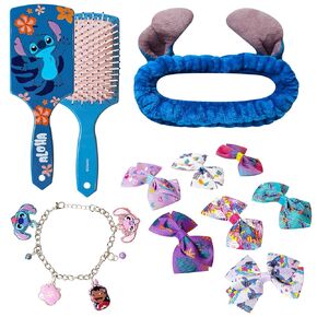 LUV HER Disney Stitch Hair & Jewelry Gift Set for Girls – Brush, Spa Headband, Hair Bows & Charm Bracelet – 10 Pc Accessories Kit for Kids Ages 3+