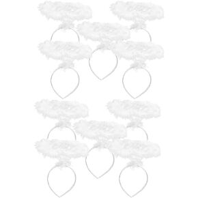 LUOZZY 10pcs Faux Feather Halo Headbands - White Angel Costume for Women & Girls Cosplay & Party Favors