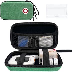 Diabetic Supplies Travel Case, Carrying Case Organizer for Diabetes Testing Kit, Blood Glucose Monitor Kit with Meter, Blood Sugar Test Strips, Lancets, Lancing Device(Case Only) (Green)