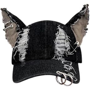 Cat Ear Baseball Cap Iron Ring Ring Hat Women Caps Capted Denim Baseball Cap Grunge Hat Tealthetic Hat