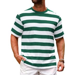 Runcati Mens Short Sleeve Thirts مخططة Crewneck Crewneck Basic Shirt Block String Summer Beach Tees