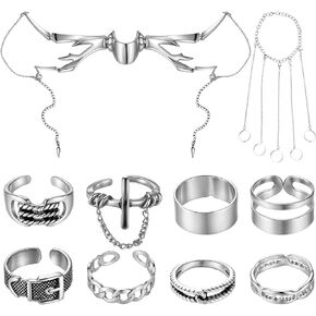 10 Pcs Vintage Punk Jewelry Set Punk Masquerade Mask Chain Tassel Bracelet with Slave Finger Rings Gothic Knuckle Midi Rings Robot Party Prom Metal Accessories for Men Women