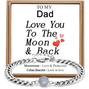 JoycuFF Moonstone Bracelets Fathers Day Birthday Gifts for Men, Cuban Link Chain Gifts for Men, Christmas Valentines Gifts for Dad Husband Man Son Boyfriend