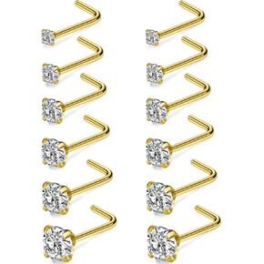 Cisyozi 18G Nose Rings Studs Hypoallergenic Nose Piercings 316L Surgical Steel Silver Nose Rings Set L Shaped Nose Nostril Piercing Jewelry for Women Men Diamond CZ 1.5mm 2mm 2.5mm 3mm 3.5mm 4mm