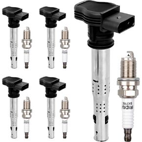 HQPASFY UF575 Ignition Coils & Iridium Spark Plugs Pack Set of 5 Compatible with Audi A3 A4 A6 Q3 Volkswagen Beetle Jetta Passat Repalce# GN10322 UF538