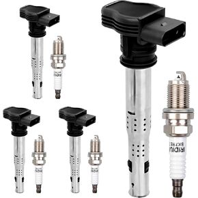 HQPASFY UF575 Ignition Coils & Iridium Spark Plugs Pack Set of 4 Compatible with Audi A3 A4 A6 Q3 Volkswagen Beetle Jetta Passat Repalce# GN10322 UF538 UF523
